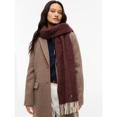 Schal TOMMY HILFIGER "TH ELEVATED CHIC WOVEN", Damen, rot (deep burgundy), Web, Wolle, Modetücher Schal, aus reiner Wolle, mit Fransen