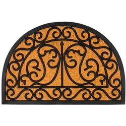 Relaxdays Halbrunde Fußmatte Ornament Hellbraun,Schwarz