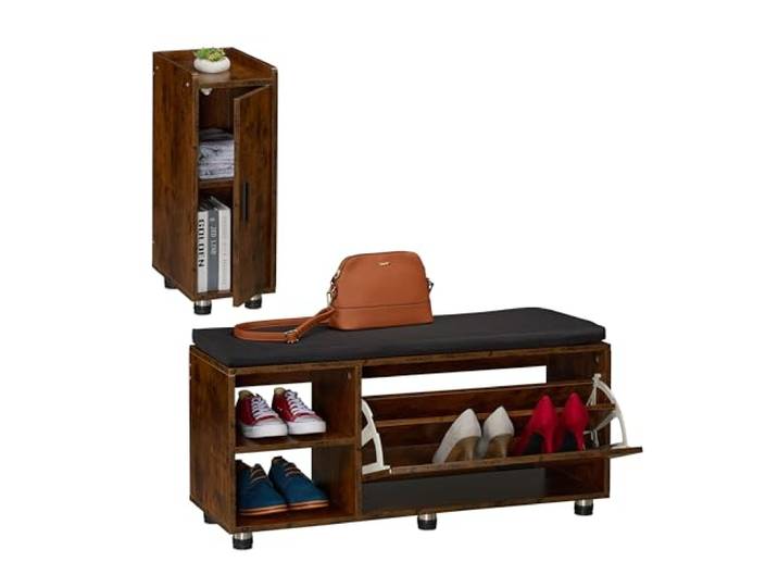 Relaxdays Banc à Chaussures avec Assise et Armoire\, Meuble à Chaussures avec Banc\, Couloir et Chambre\, Brun-Noir