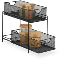 Relaxdays Küchen Organizer mit 2 Ausziehkörben Schwarz