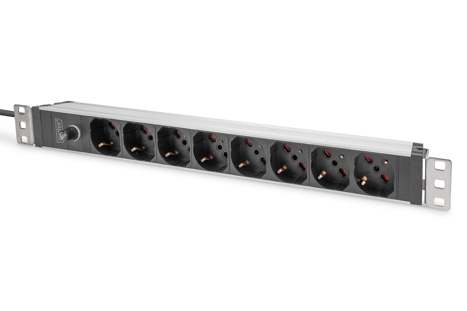 Digitus Steckdosenleiste mit Aluminiumprofil und Vorsicherung, 8-fach Italienische Ausgang, 2 m Zuleitung IEC C14 Stecker DN-95410-IT