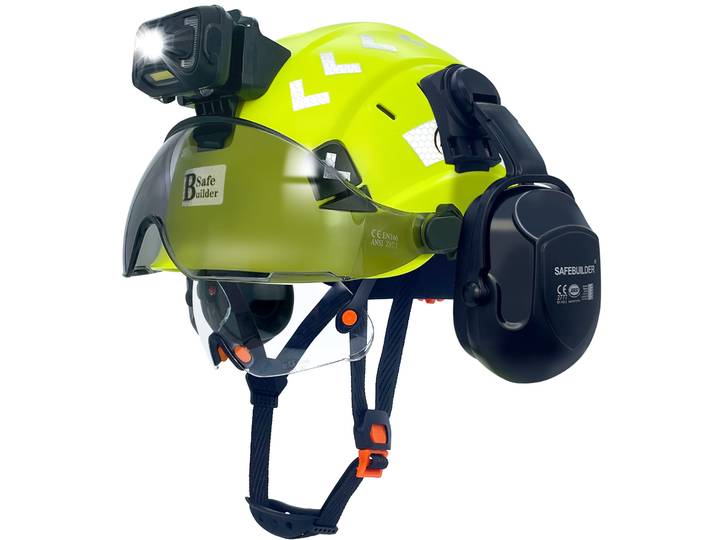 Casque de sécurité CE avec visière, cache-oreilles intégrés, casques de sécurité avec lampe frontale Rechargeable pour hommes, travail industriel