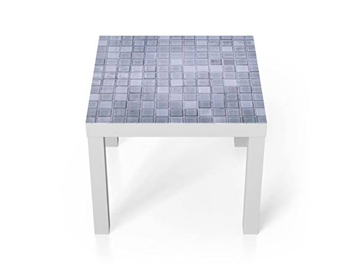 DEQORI Glastisch weiß klein 55x55 cm Motiv Quadratische Fliesen ausgefallener Beistelltisch aus Glas Hochglanz Couchtisch fürs Wohnzimmer moderner Couch Tisch mit Design