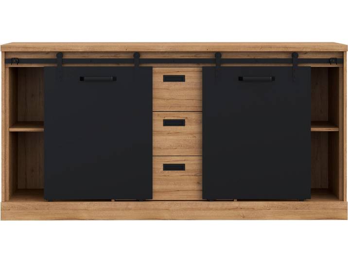 Sideboard FORTE Kaszimiro , schwarz (waterford eiche, schwarz), B:173,3cm H:88,2cm T:52cm, Holzwerkstoff, Sideboards, Sideboard