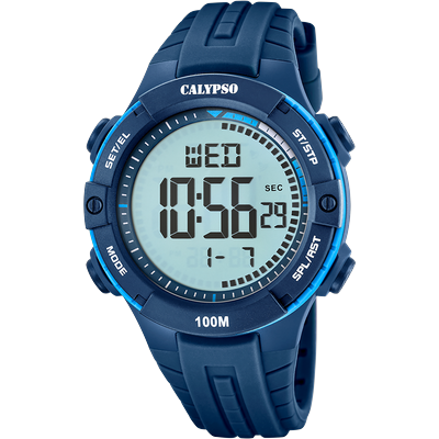 Chronograph CALYPSO WATCHES "Urban Digital", blau (dunkelblau), Armbanduhren, Herren, Chronograph, Quarzuhr, Armbanduhr, Herrenuhr, Silikonarmband, digital, Tag