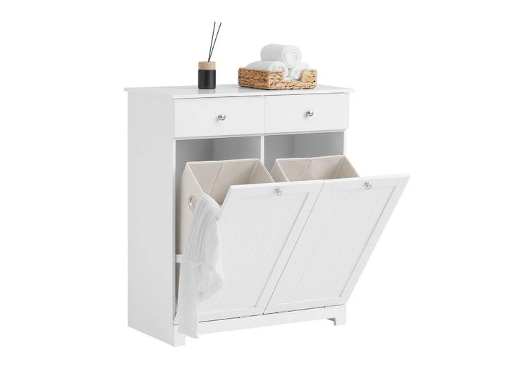 SoBuy Wäscheschrank Weiß, Holzwerkstoff, 78x90x38 cm, Badezimmer, Badezimmerschränke, Midischränke