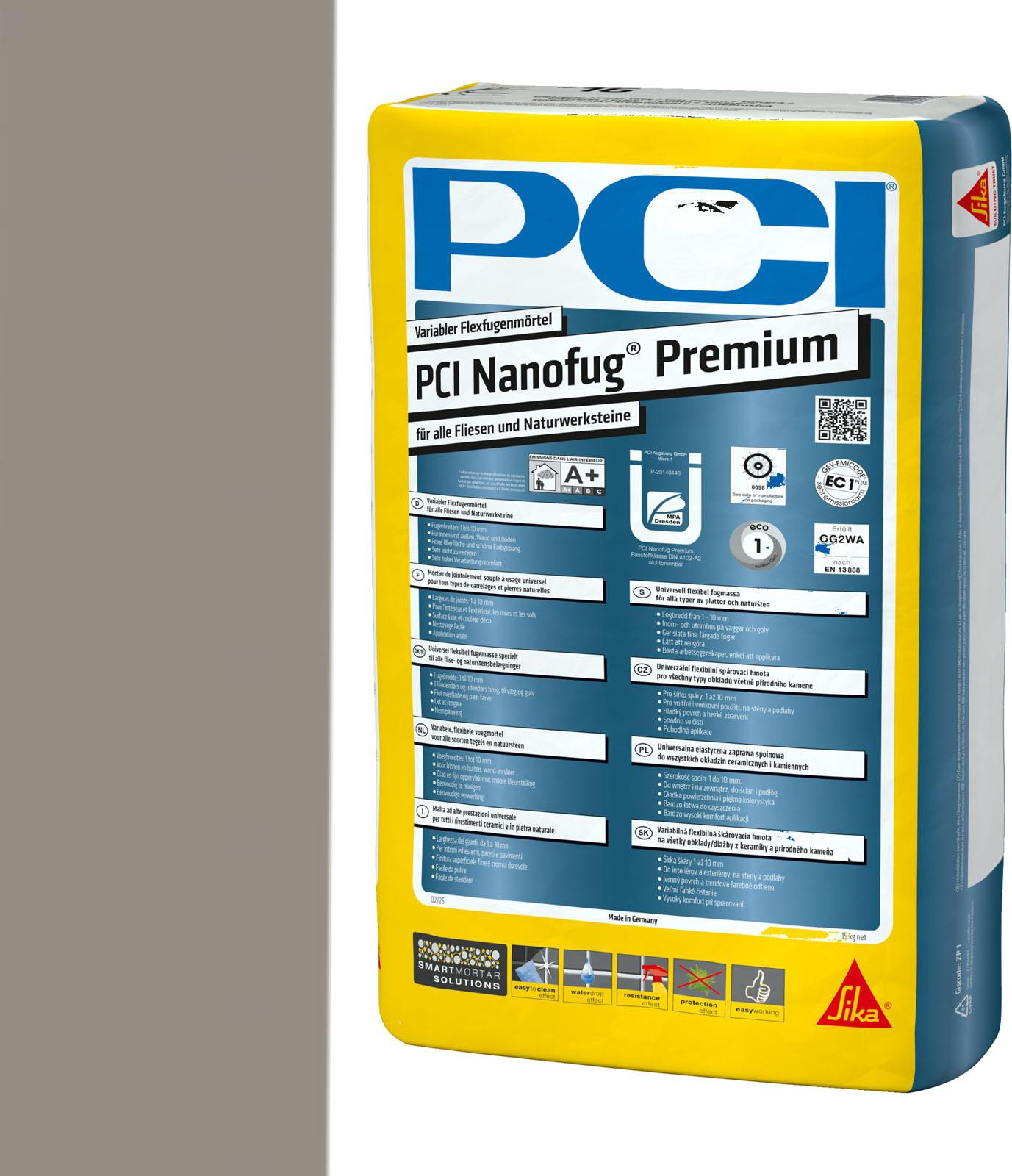PCI Nanofug Premium Flexibele voegmortel voor tegels en natuursteen, cementgrijs, 15 kg