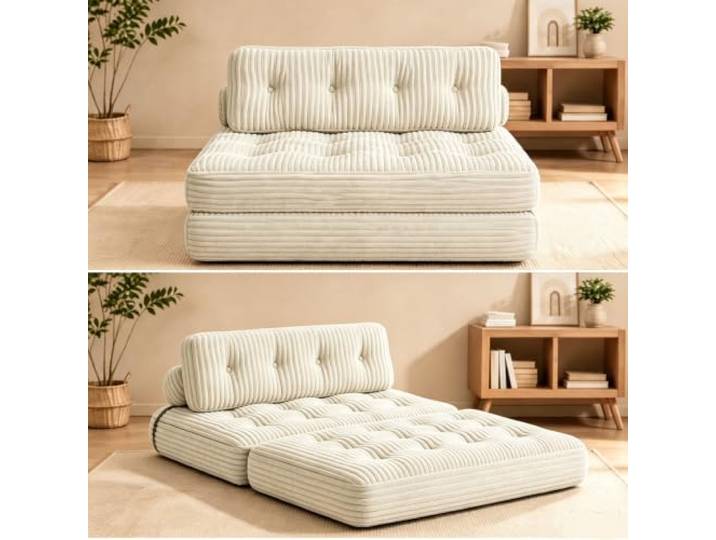 Xbro Faltbares Schlafsofa 2-in-1 Mit Schlaffunktion, Beige Tragbarer Schlafsessel mit Schlaffunktion, Kleines Schlafsofa für kleine Räume, 130x 90 x 60