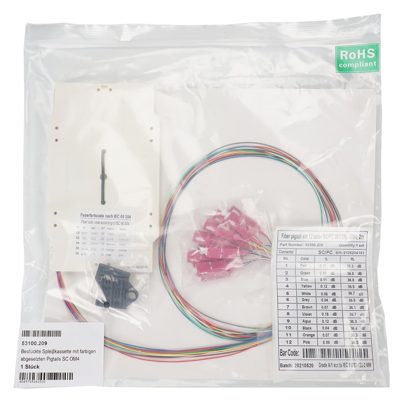 EFB Elektronik Bestückte Spleisskassette mit farbigen abgesetzten Pigtails LC OM4 (0.80 m) (53100.209)