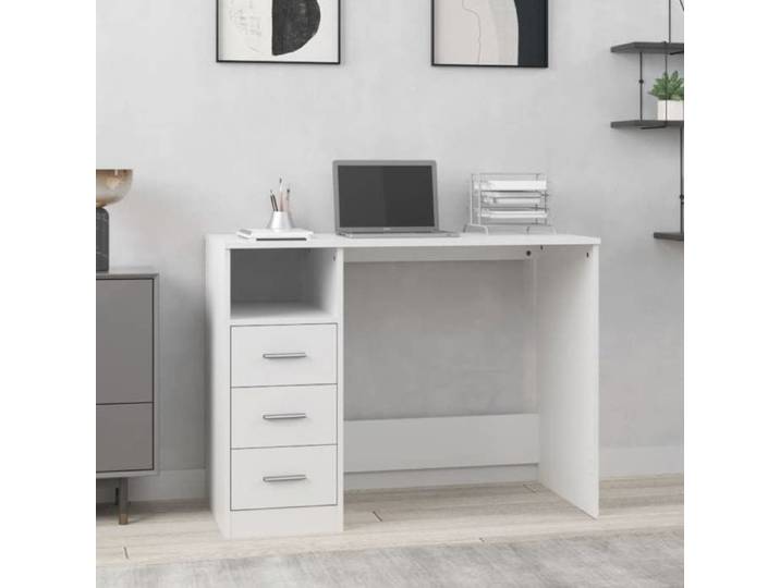 SALE 2025 Bureau informatique multimédia - Bureau avec tiroirs Blanc 102x50x76 cm - bois d'ingénierie 29 56 Kg 7203
