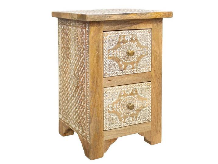 Oriental Galerie Nachttisch Natur weißer Nachttisch Nachtschrank mit 2 Schubladen Indien 60 cm