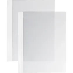 100 Einbanddeckel Folie A4, NOBLESS, Kartonleiste mit Aufschlag-Rille weiß|transparent, PE