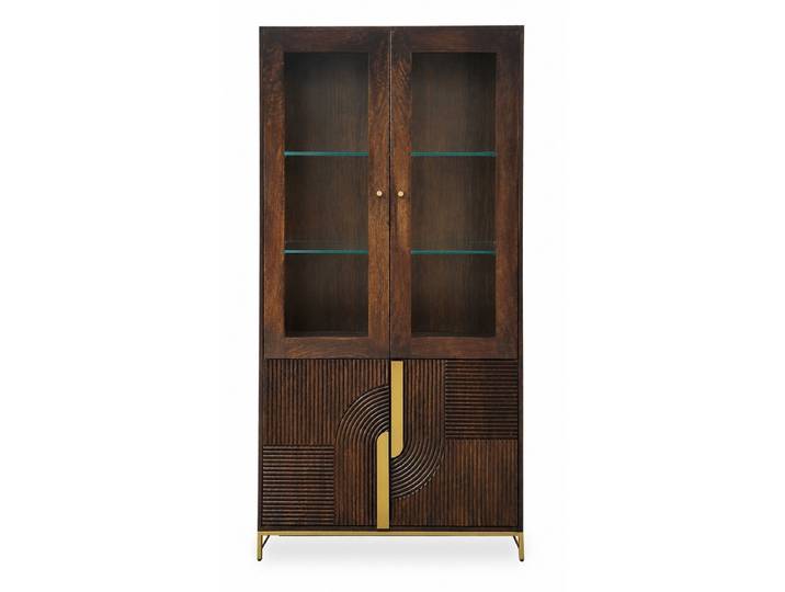 Vitrine 100x200cm 'Marvello' Mango mahagoni & Metall goldfarbig Glastür