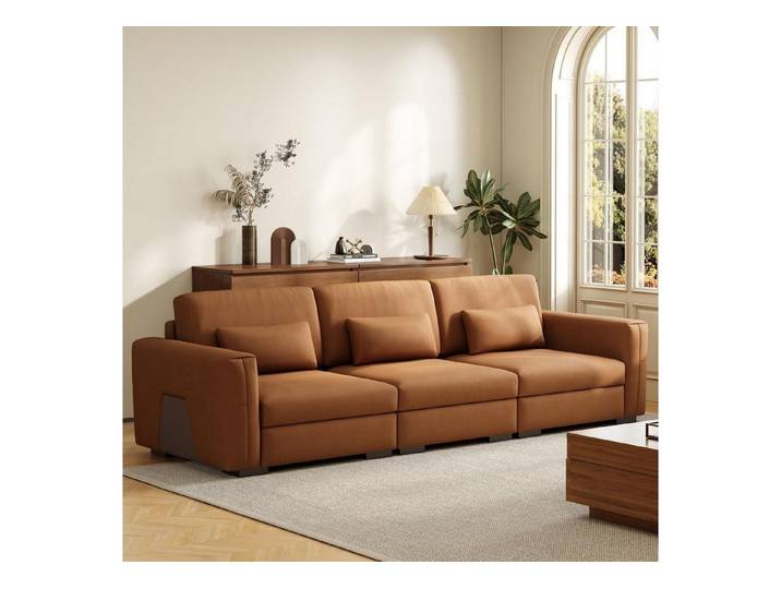 LuxusKollektion Big-Sofa Sofa Lederoptik Polsterung Armlehnen Kissen 276x98x90cm 3-Sitzer
