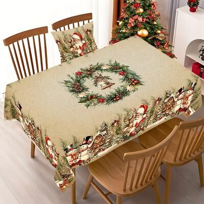 Discount Dollar Deals Vintage Christmas Tablecloth With Santa Snowman Design, Christmas Decorations For Home, Xmas Gifts Navidad Noel New Year rectangle