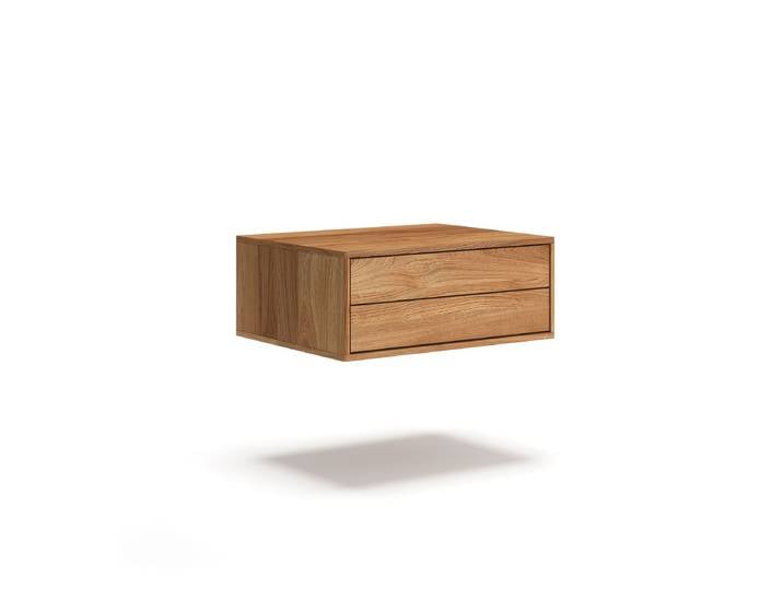 Hängende Nachtkommode Massivholz Eichenholz geölt Push-to-open Funktion 2 Schubladen 50 x 39 x 19 cm Soft-Close Funktion