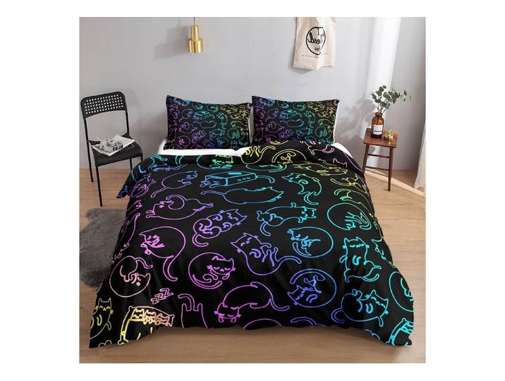 LuxusKollektion Kinderbettwäsche Bettwäscheset Junge/Mädchen Fluoresz. Katze 155x220