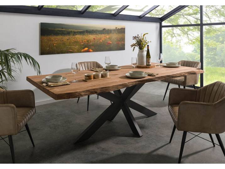 Baumtisch Sheesham 200x100x77 natur gebeizt / Kreuzgestell anthrazit matt FREEFORM 5