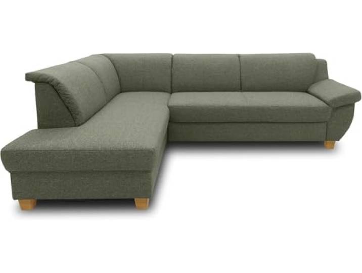 DOMO. collection Ecksofa Panama, gepolsterte Armlehnen, grün Ottomane links mit Holzfuß, klassisches Ecksofa in L-Form für stilvollen Wohnkomfort, 254 x 186 x 80 cm (BxTxH)