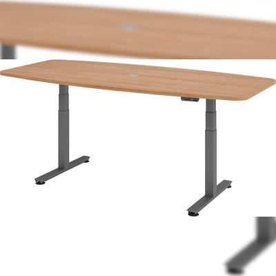 bümö Konferenztisch elektrisch höhenverstellbar 220x103 in Nussbaum, Gestell: Graphit - elektrischer Besprechungstisch oval mit Memoryfunktion