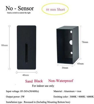 Uplift Picks 3W PIR Motion Sensor Stair Light Slim LED Wall Lamp black No Sensor (88mm) 3 W neutral White (4000k)