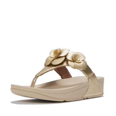 Dianette FITFLOP "LULU FLOWER TOE-POST SANDALS", Damen, Gr. 43, Textil, platino, Lederimitat, geblümt, Schuhe Dianette, Keilabsatz, Zehentrenner, Sommerschuh mit modischer Blütenverzierung