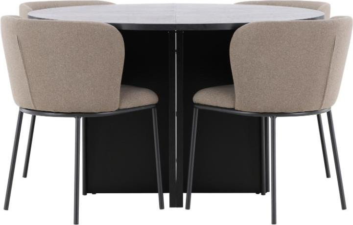 Strada eethoek met uittrekbare tafel en 4 stoelen, zwart en bruin, Diameter: 120 cm, Hoogte: 74 cm