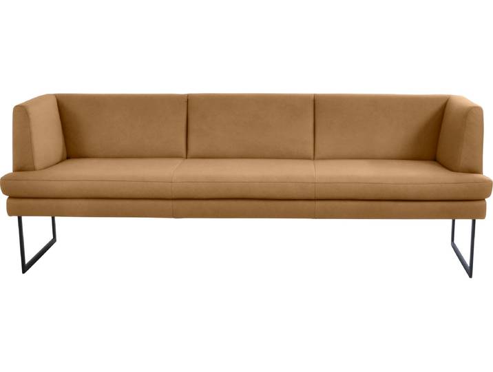 Polsterbank K+W KOMFORT & WOHNEN Cube , gelb (curcuma 71), B:229cm H:82cm T:67cm, Sitzbänke, Polsterbank, Hammerkissenoptik, 2 Breiten, Metallkufe schwarz