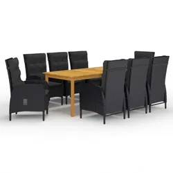 Garten-Essgruppe V8 | vidaXL : Farbe - Schwarz, Größe - 9-tlg.