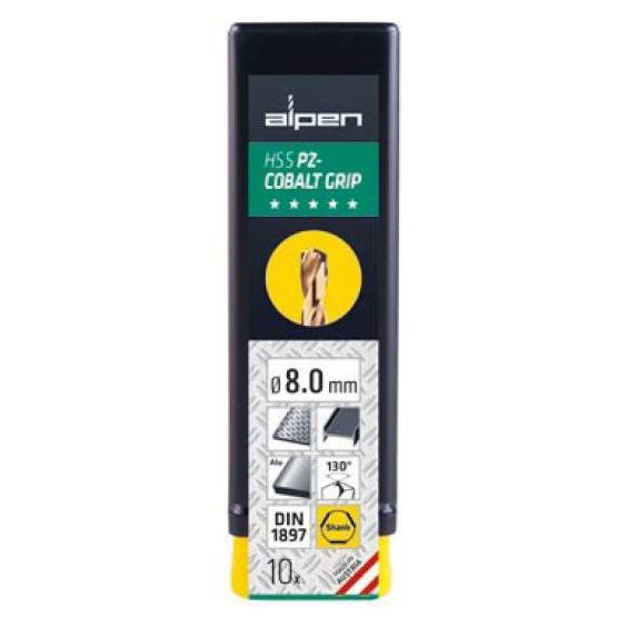 Alpen Kobaltbohrer für Metall 13,0mm HSS-Co PDZ kurz mit poliertem 3-Flächen Halter (0090601300100) (0090601300100)