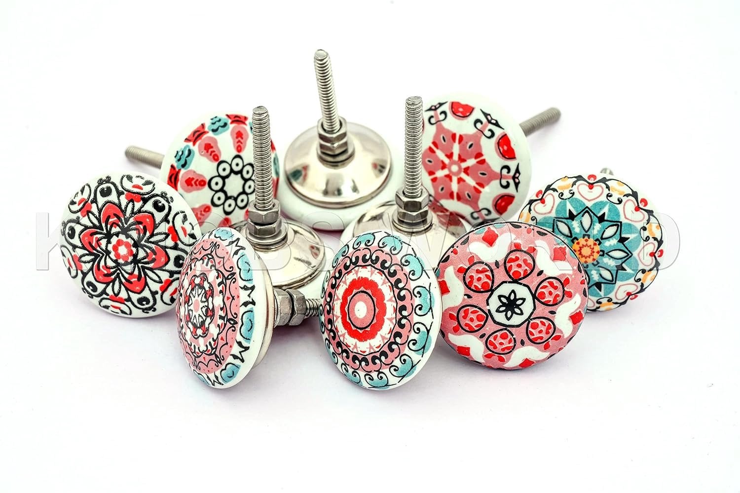 10x Vintage Keramische Knopjes met Bloem Design - Kast en Lade Handgrepen