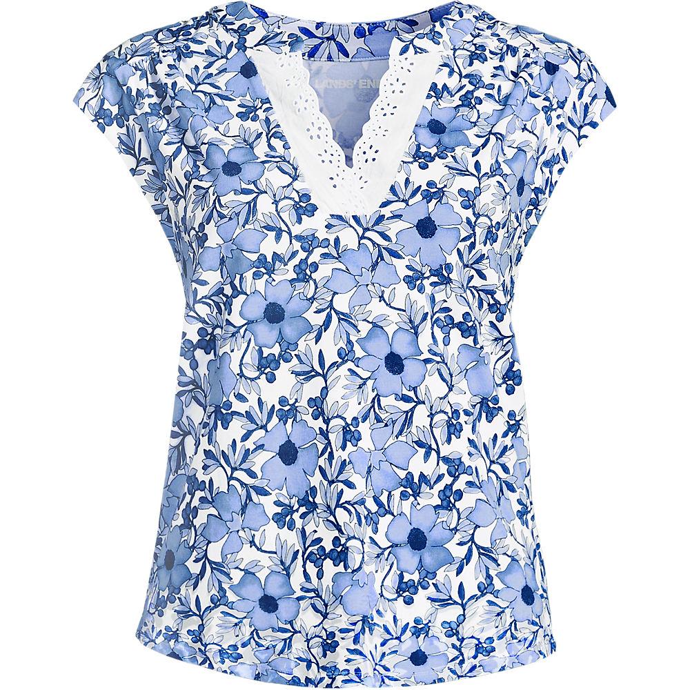 Baumwolle/Modal-Shirt mit Lochstickerei für Damen, Damen, size: regular, Blau, Elasthan/Baumwoll-Mischung/Baumwolle Modal, by Lands' End