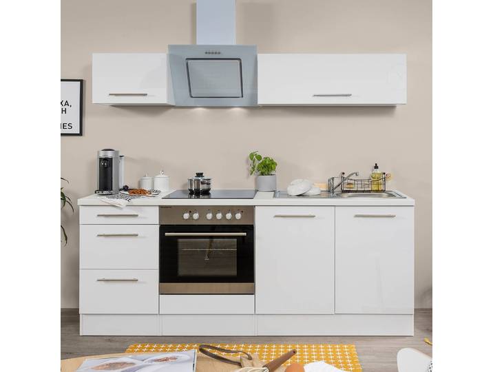 Cuisine Amanda I 210cm Blanc/Blanc brillant/Blanc