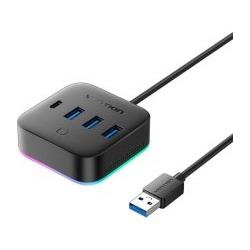 Vention USB 3.0-Hub - 4 Anschlüsse: 3x USB-A + 2x USB-C RGB, 0,25 m (schwarz) (4 Ports) (70669456)