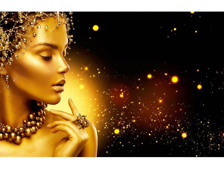 Fototapete PAPERMOON GOLDEN WOMAN-SCHMUCK ART DESIGN ABSTRAKT MUSTER KUNST , bunt, B:5m L:2,8m, Vlies, Tapeten, Fototapete