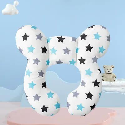 On Spot Shop Cotton Soft Baby U Shaped Pillow, Multi functional Stroller & Car Travel Pillow For Children With Cartoon Designs blue Star