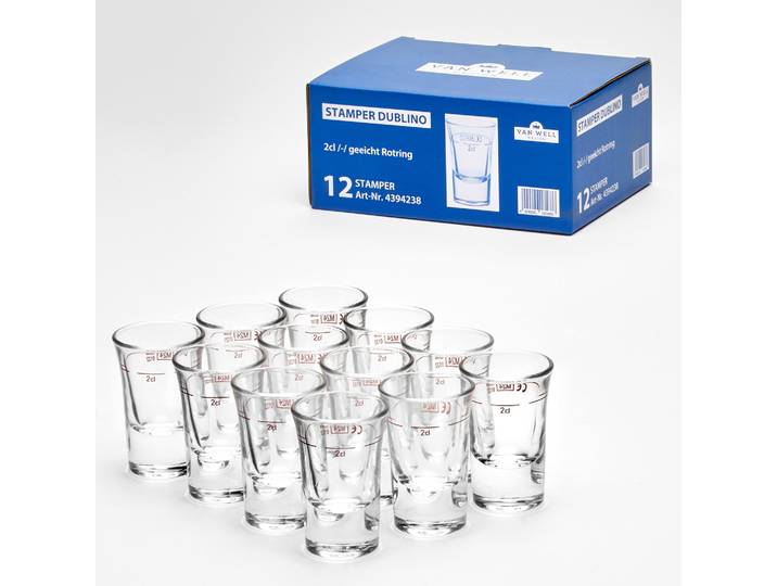 Schnapsglas VAN WELL Stamper Dublino 2cl Rotring geeicht, 12 Stück , transparent, H:7,7cm Ø:4,5cm, Glas, Trinkgefäße, Schnapsglas, geeicht, Rotring
