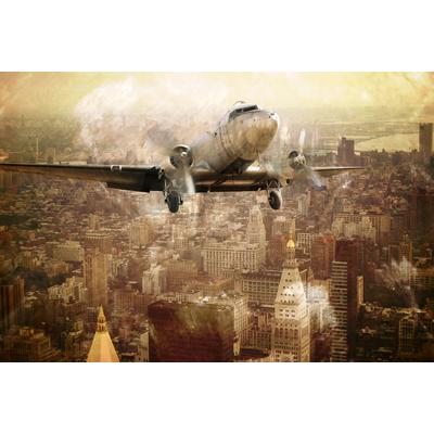 Fototapete PAPERMOON "Flugzeug über Stadt", bunt, B:4m L:2,6m, Vlies, Tapeten