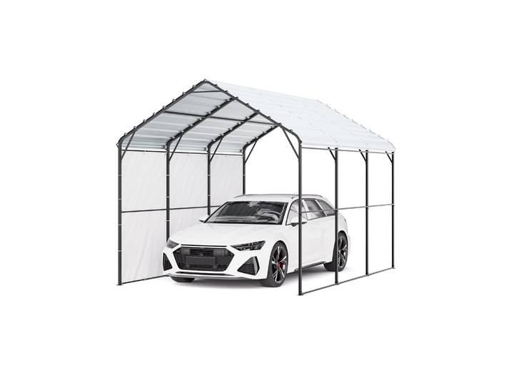 SucceBuy Carport en métal robuste avec cadre en acier galvanisé, tente de toit, pare-soleil de garage avec parois latérales amovibles pour bateau et voiture