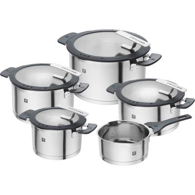 Topf-Set ZWILLING "Simplify", silber, Töpfe, Sandwichboden, Stay-Cool-Griffe, integriertes Sieb, (Glas)Deckelhalter