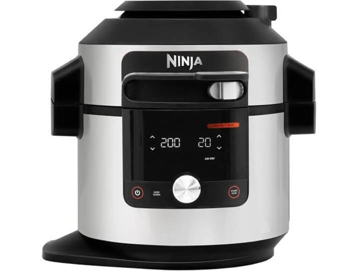 Ninja Foodi MAX Multikocher mit Smart Deckel, 7,5L, 14-in-1 Multicooker, Pressure Cooker Schnellkochtopf, Airfryer Heißluftfritteuse, Slow Cooker, digitaler Temperaturfühler, Edelstahl, OL750EU