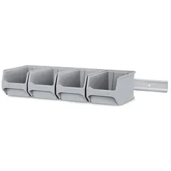 PROREGAL Wandleiste mit 4x Graue Sichtlagerbox 3.0 | HxBxT 12,6x60,5x23,6cm | Wandhalterung, Kleinteileaufbewahrung, Sortimentsboxhalterung