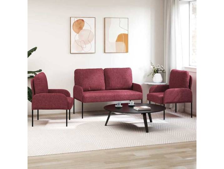 NEW Rouge Canapé fixe 100 % polyester - - Ensembles de canapés 3 pc Bordeaux Contreplaqué - Pour maison(3parcel)7826972