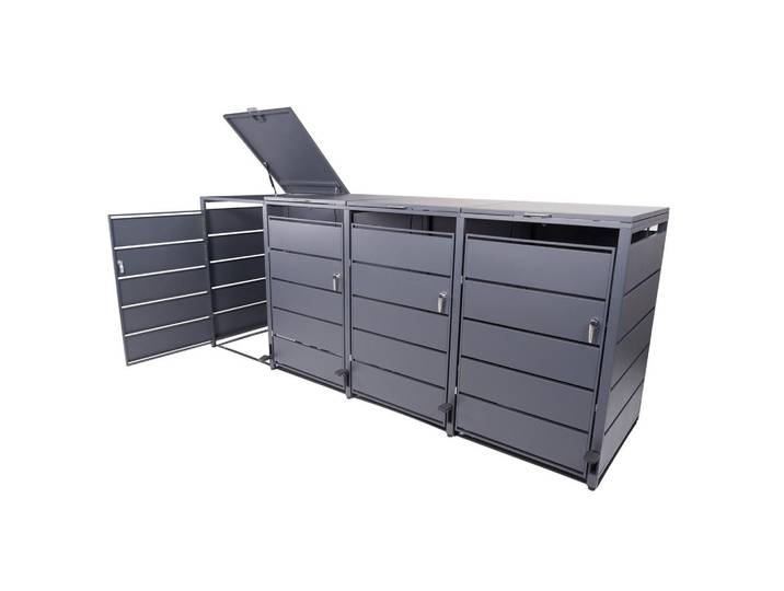 Albatros Mülltonnenbox mit Pedal 4er, Mtl4, Anthrazit, Metall, 286x116x80 cm, Gartenzubehör, Mülltonnenbox