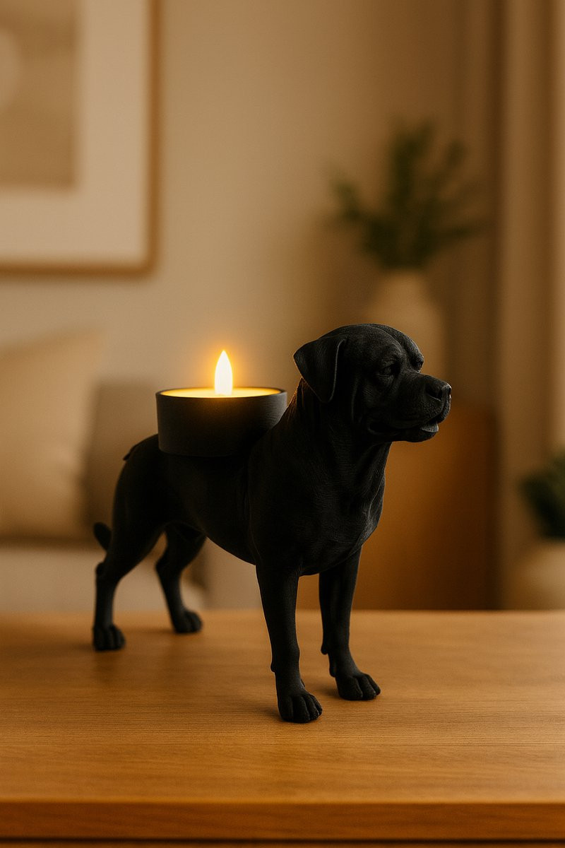 Rottweiler waxinelichthouder - Stoere zwarte honden decoratie voor tealights