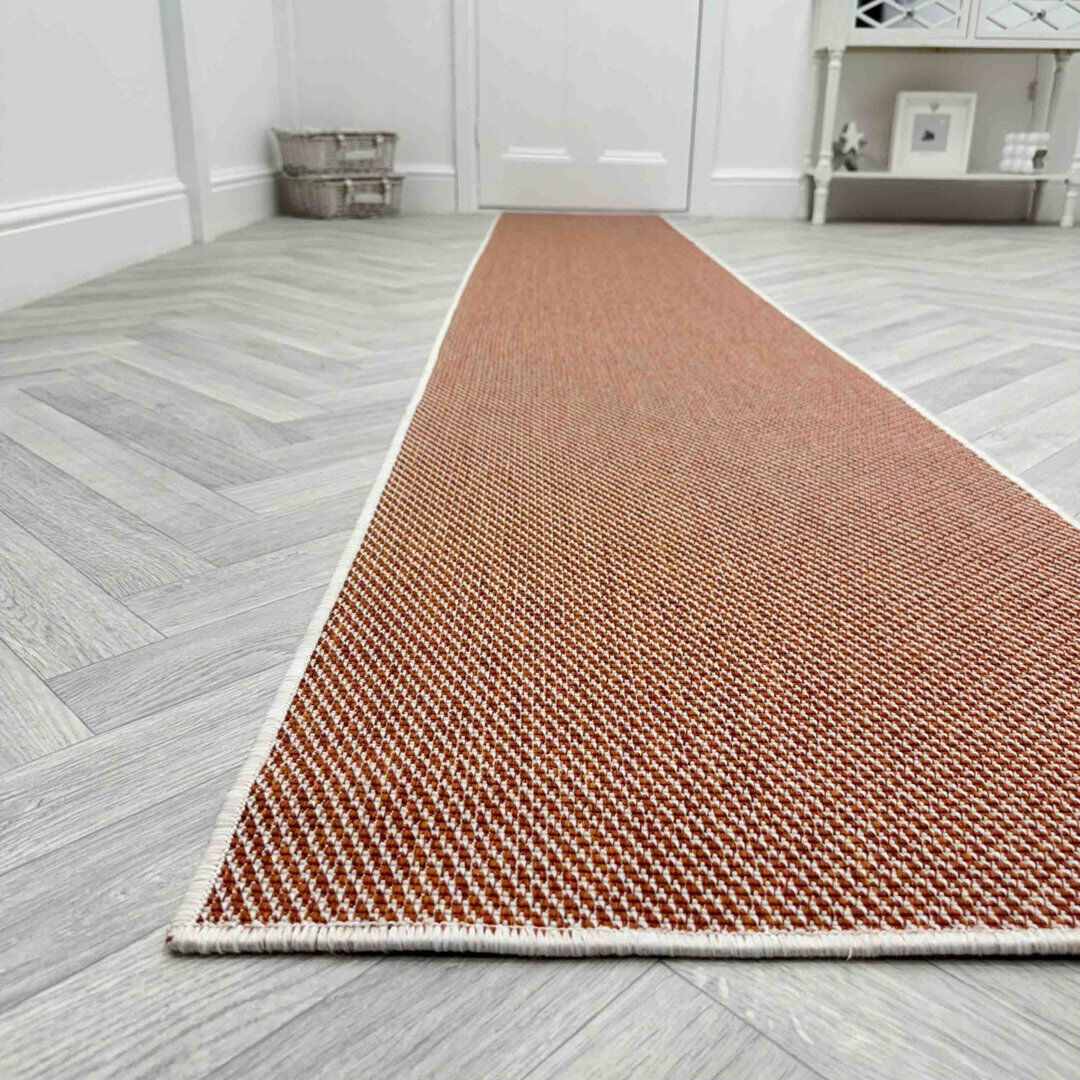 Ebern Designs Runner Flatweave Area Rug Terracotta Runner 70 x 360 cm