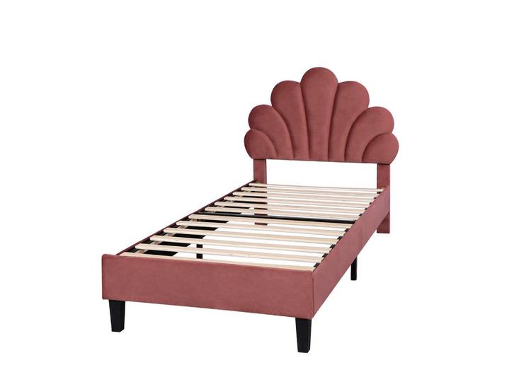 Polsterbett 90x200 cm, Rot, Blumenform-Kopfteil, Mode, 90x200 cm, Schlafzimmer, Betten, Polsterbetten