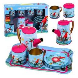 Lean Toys Metallenes Teeservice mit Papageienmotiven, 12-teilig (71388246)
