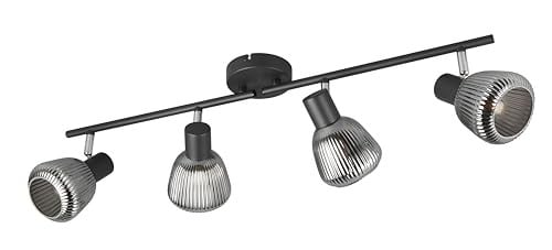 Trio Leuchten Tarifa 4-lichts plafondlamp - Mat zwart metaal met chroom en transparant geribbeld glas