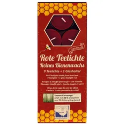 Bienenwachs - Teelichte rot mit Glasteelichthalter